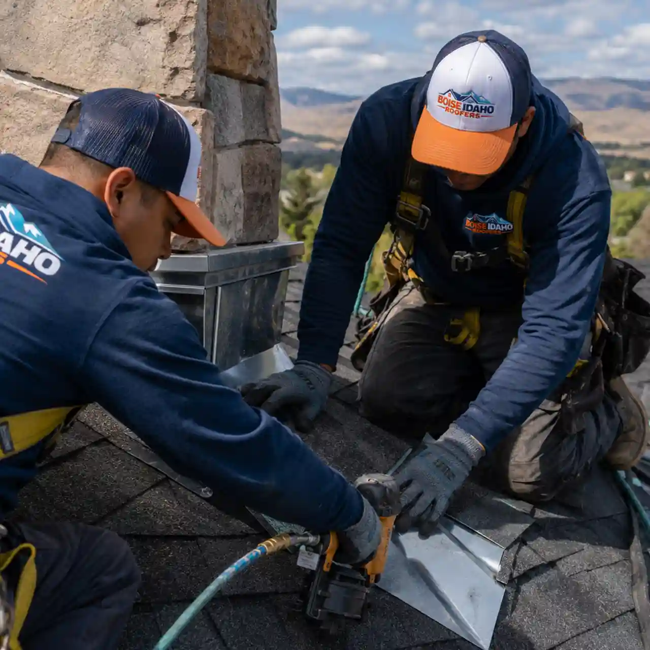 Roofing crew responding to an emergency commercial roof leak — placeholder photo, replace before launch