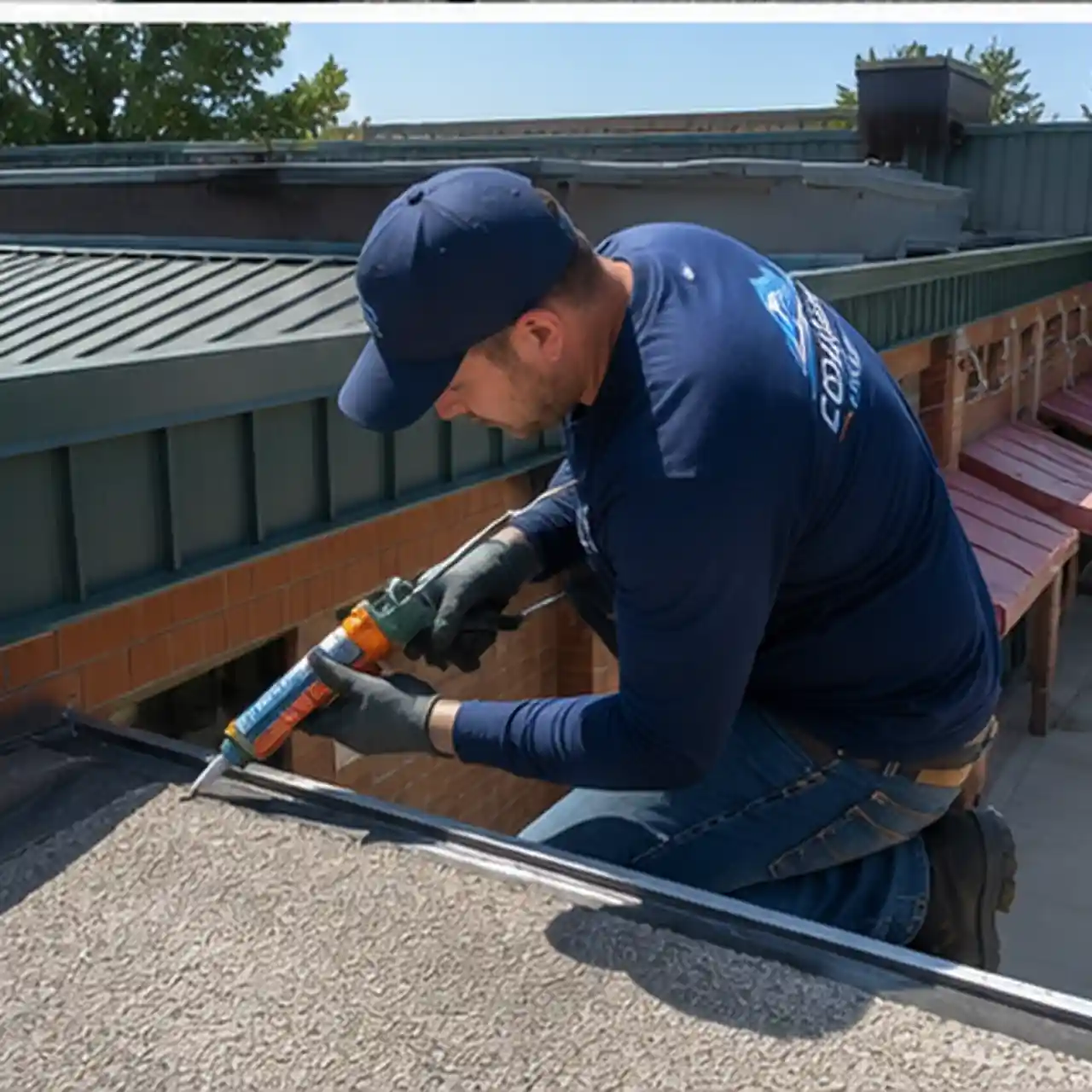 Boise commercial roof flashing repair technician sealing a parapet edge